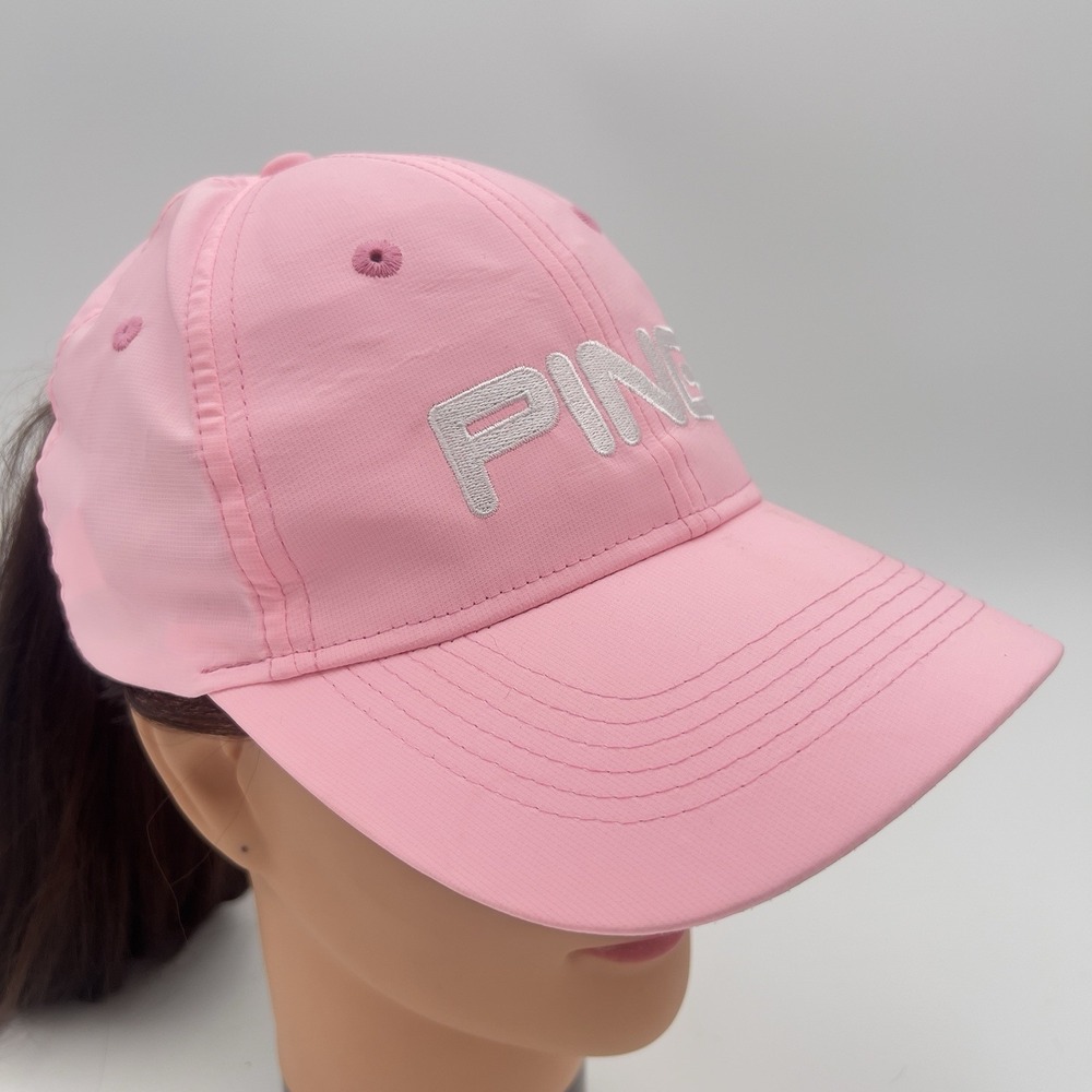 PING Pink Performance Adjustable Baseball Golf Hat Embroidered Logo Ponytail Cap